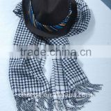 wool checked scarf with fringe
