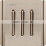 Brushed Champagne 3 Gang 1 Way Slim Button Electric Wall Switch