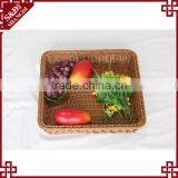 Hand Woven Customized Food Storage Square Shape Plastic Poly Rattan Basket for Fruit