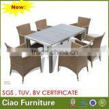 Viro wicker outdoor rattan 6 chairs with PS wood top table