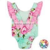 Navy Blue Pink Ruffle Cap Sleeves Baby Girl Dancing Leotards Back Bow Baby Ruffle Rompers Wholesale thumbnail-3