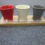 Set of 3 Ceramic Coffee Cup Plate Set With Wooden Tray,snack Tray thumbnail-1