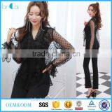 2017 Fashion Mesh Top With Long Sleeve and Ruffle thumbnail-1