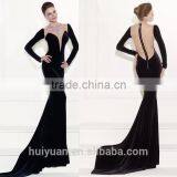 Long Sleeve See Though Back Black Velvet Evening Dress thumbnail-1