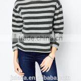 Round Neck Stripe Cropped Sweatshirts With Raw Hem thumbnail-3