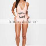 2017 Women Swimwear One Piece Sexy Low Side Sexy Swimsuit Spandex/Polyester Material Swimwear&Beachwear Letters Print thumbnail-3