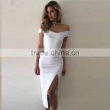 Sexy Off Shoulder Dresses Women Summer Side Slit Dresses Party Night Bodycon Dress thumbnail-3