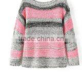 EY0866S Ladies Grey and Pink Striped Pullover Boat Neck Sweater Knitting Pattern thumbnail-5