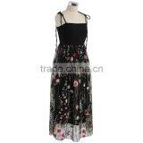 NEWEST WOMEN Self-tie Strap and Floral Embroidery Black Mesh Dress thumbnail-6