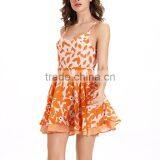 Slip Dress Backless Printed Leaf Pattern New Ladies Fashion Dress Design 2017 Girls Dress thumbnail-1