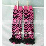 Girls Hot Pink Zebra Cotton Leg Warmers With Black Ruffles RLM08 thumbnail-1