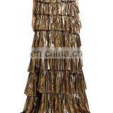 Hot Selling Lame Voile Tiered Silk-blend Lady Skirt, Wholesale Fashion Subtly Flared Shape Maxi Skirt Long Design thumbnail-1