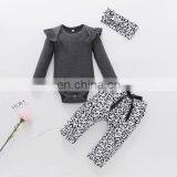 2020 Girls European and American Multicolor Creeper Long Sleeve Romper Rose Floral Pants With Headdress Three Piece Set thumbnail-5