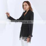 TWOTWINSTYLE Casual Patchwork Lace Blazer For Women Notched Long Sleeve Black Blazers thumbnail-5
