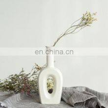 Drop Shipping Modern Decorative Handmade Art Porcelain Matte White Ceramic Pot Irregular Flower Vase Nordic INS Style thumbnail-3