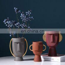 Nordic INS Style Figurines Frosted Creative Face Design Model Home Room Flowers Decorative Ornament Abstract Ceramic Vase thumbnail-3