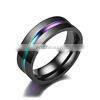 Black Ring for Men Women Groove Rainbow Stainless Steel Wedding Bands Trendy Fraternal Rings Casual Male Jewelry thumbnail-4
