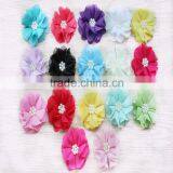 Hot Sell Handmade Chiffon Fabric Flower With Beads Center-pearl Rhinestone Center Shabby Chiffon Flowers