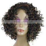 10" Cheap Short Kinky Curly Brown Wig African American Wig For Black Women Haircut Synthetic Highlight Natural Wig