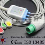 Spacelabs 700-0008-08 17pin ECG 3 Lead Cable and Leadwires, IEC, Snap