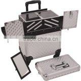 Silver Diamond Professional Aluminum Rolling Cosmetic Case Makeup 3-Tier Trolley thumbnail-2