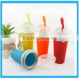 BPA Free PP&Silicone Ice Mug,Ice Juice Bottle With Straw,Candy Color Ice Tumbler