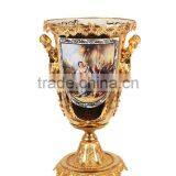 European Design Ceramic Planter of Children Playing Under The Base, Floral Painting Porcelain Compote and Brass Figurine Status thumbnail-4