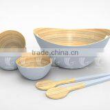 Set Handmade Bamboo Salad Bowls and Spoons, Lacquered Bamboo Products thumbnail-1