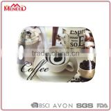EU standard non-slip plastic ware for hotel handled cappuccino printing rectangular melamine coffee serving tray