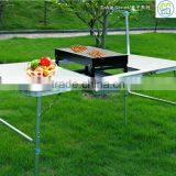 Folding Table Portable Foldable Table Desk Camping Outdoor Picnic Aluminium Alloy With Sunshade Holders and Carry thumbnail-3