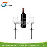 Metal Material Beach Wine Bottle and Glass Stakes Picnic Holder