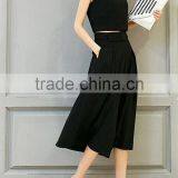 Fashion Women Clothing Two Pieces Sleeveless Black Plain Salwar Suit With Wide Legging Pants thumbnail-4