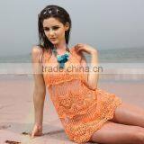 Women's Round Collar Flower Hollow Vest Swimsuit Dress Bikini Smock Swimwear SV000999