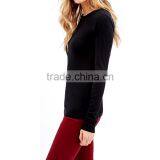 Simple Design Crew Neck Long Sleeve Stretch Women Plain Black Sweater thumbnail-2