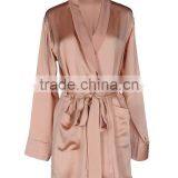 Customize Ladies Luxury Silk Long Sleeve Dressing Gown, Lapel Collar, Knee Length Gown Robe thumbnail-1