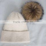 Myfur Wholesale Classic Beige Angola Rabbit Custom Knitted Pom Beanie Hat With Fur Pom thumbnail-6