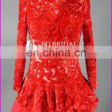 Real Sample F778 Sheer Long Sleeve Puffy Short Red One Piece Girls Party Dresses thumbnail-2