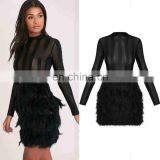 Women's Sexy Long Sleeve Mesh Luxury Fur Trim Party Dresses New Year's Eve Hot Dresses thumbnail-1