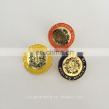 metal pin made of one logo or design in different colors as shiny gold lapel pin with butterfly clutch backing