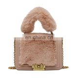 Lady Soft Furry fur single shoulder  luxury plush chain handbag Shoulder Tote Messenger gift Bag