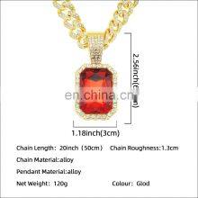 13mm Chain Pave Setting Ruby Crystal Hip Hop Diamond Cuban Link Chain Necklace thumbnail-2