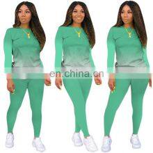 Wholesale Custom Autumn and Winter Women's New Gradient Round Neck Long-sleeved Home Casual Sports Suit Jogging Stacking Pants thumbnail-1