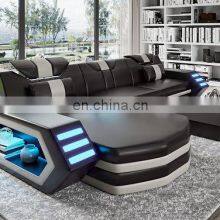 2021 Multi-functional Living Room Sofa Set Furniture Top Grain Leather Sectional Sofa With LED Light thumbnail-2