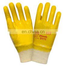 Cotton Interlock Lining Knit Wrist Yellow Nitrile Coated Work Gloves For Oil Gas