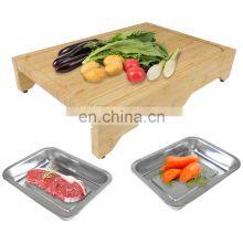 Space Saver Design Bamboo Cutting Board With 2 Big Organizing Stainless Steel Trays And Eco Friendly Sustainable Chopping Board thumbnail-1