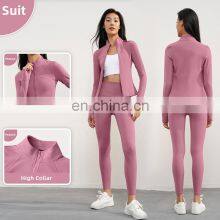 Winter Fleece Causal Zip Up Sleeve Sports Jackets Custom Women Yoga Tops With Thumb Hole 80nylon 20spandex thumbnail-4