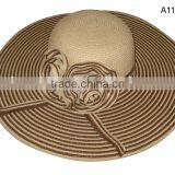 Flower Striped Straw Lady Elegant Big Beach Hat thumbnail-1