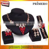 Hot Sale African Wedding 18k Gold Plated Red Crystal Flower Shape Bridal Jewelry Sets thumbnail-1