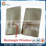 Kraft Stand Up Pouch Ziplock Bags With Rectangel Window