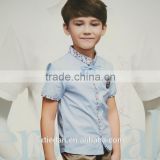 Fashionable Short Sleeve Cotton Blue Kid Shirt with Bow Tie
